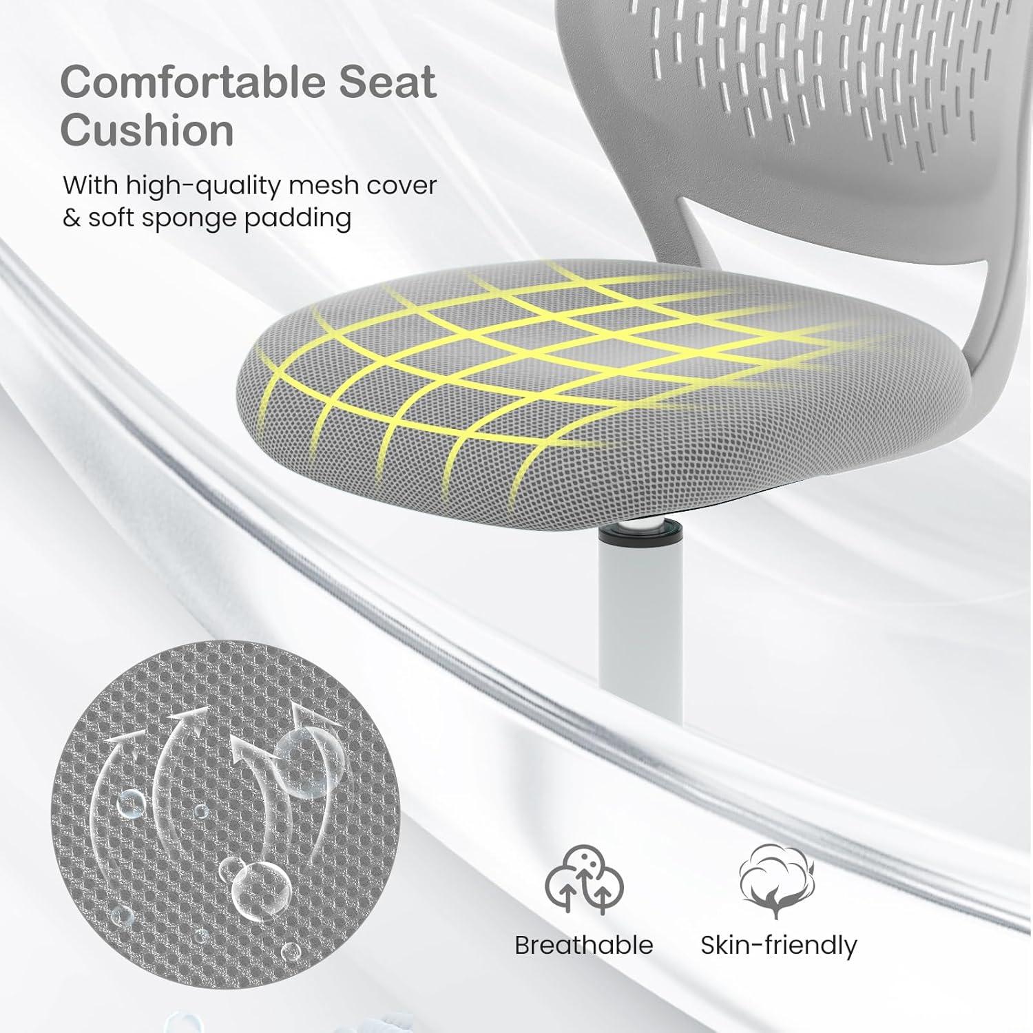 image:imageGiantex Kids Desk Chair Adjustable Children Study Chair Swivel Armless Mesh Task Student Chair Child Desk Chair with Adjustable Height amp Lumbar Support Computer Chair BlueGrey