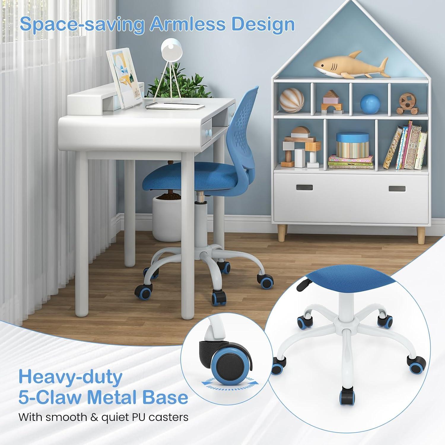 image:imageGiantex Kids Desk Chair Adjustable Children Study Chair Swivel Armless Mesh Task Student Chair Child Desk Chair with Adjustable Height amp Lumbar Support Computer Chair BlueBlue