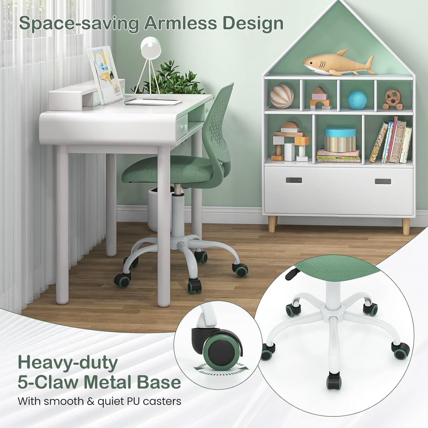 image:imageGiantex Kids Desk Chair Adjustable Children Study Chair Swivel Armless Mesh Task Student Chair Child Desk Chair with Adjustable Height amp Lumbar Support Computer Chair BlueSage
