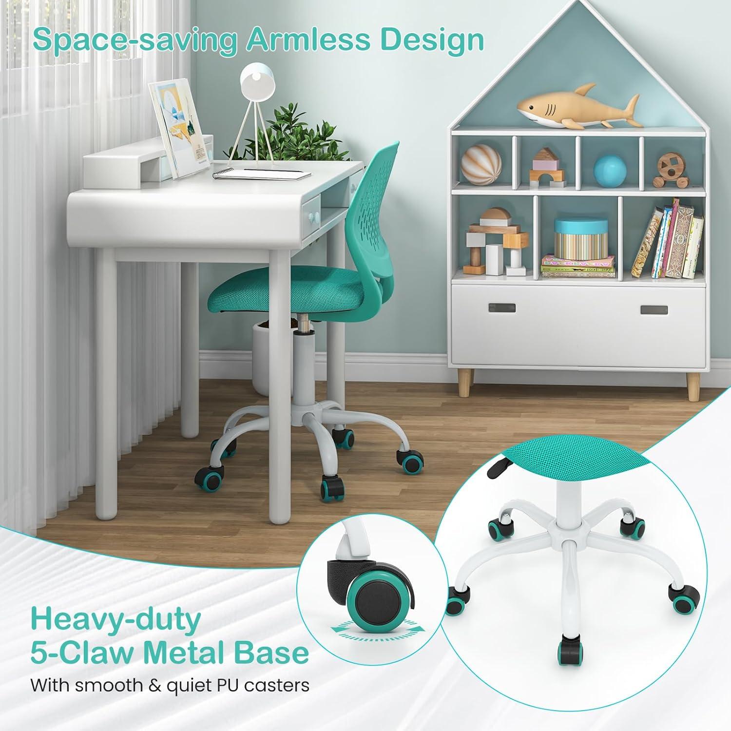 image:imageGiantex Kids Desk Chair Adjustable Children Study Chair Swivel Armless Mesh Task Student Chair Child Desk Chair with Adjustable Height amp Lumbar Support Computer Chair BlueTurquoise