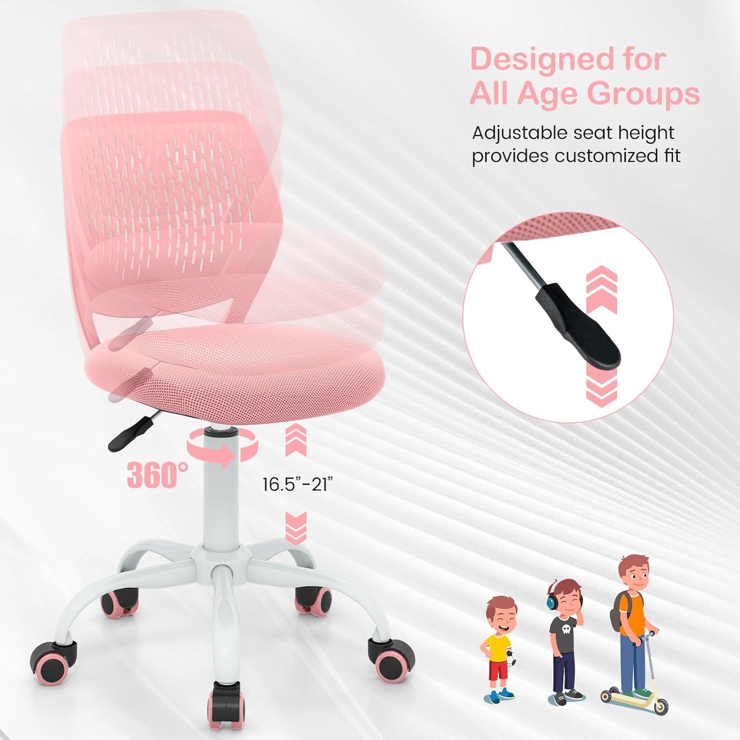 image:imageGiantex Kids Desk Chair Adjustable Children Study Chair Swivel Armless Mesh Task Student Chair Child Desk Chair with Adjustable Height amp Lumbar Support Computer Chair BluePink