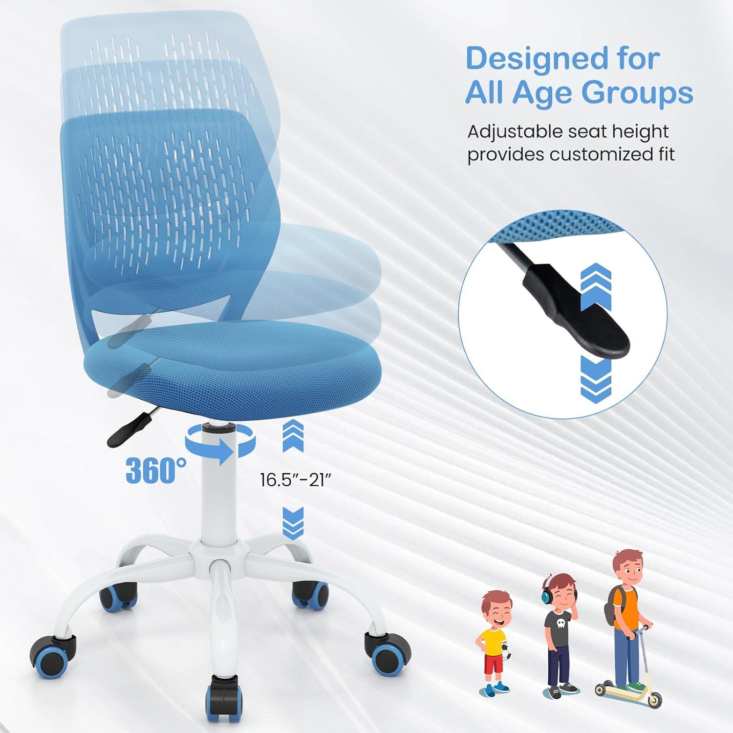 image:imageGiantex Kids Desk Chair Adjustable Children Study Chair Swivel Armless Mesh Task Student Chair Child Desk Chair with Adjustable Height amp Lumbar Support Computer Chair BlueBlue