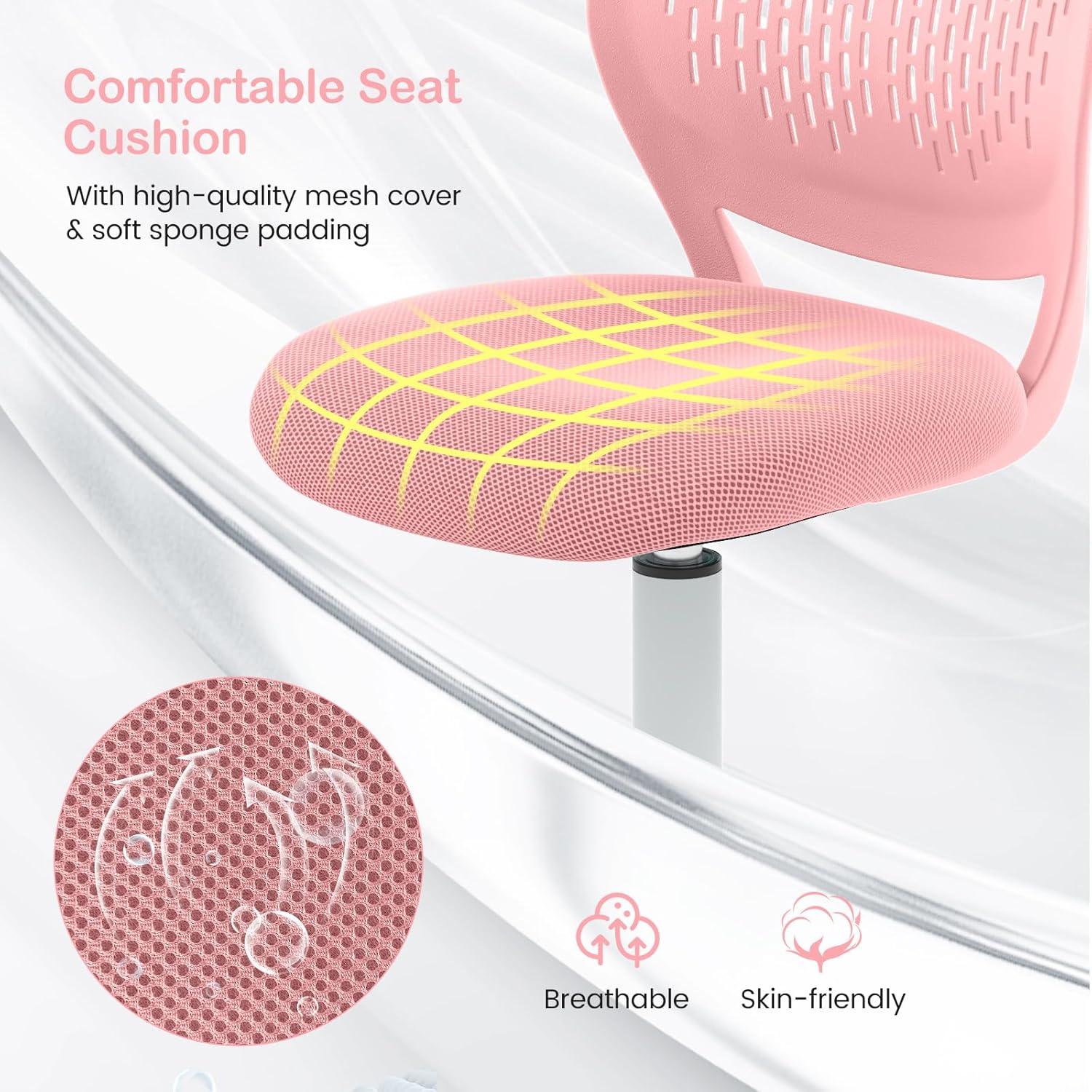 image:imageGiantex Kids Desk Chair Adjustable Children Study Chair Swivel Armless Mesh Task Student Chair Child Desk Chair with Adjustable Height amp Lumbar Support Computer Chair BluePink
