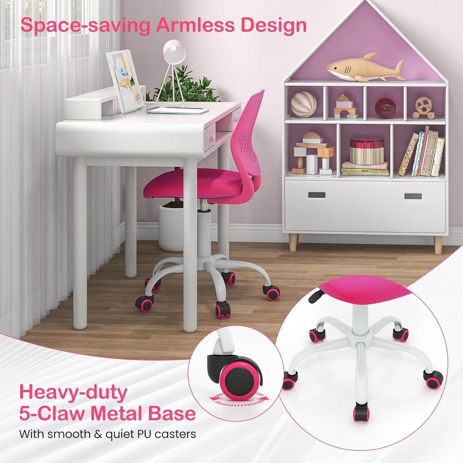 image:imageGiantex Kids Desk Chair Adjustable Children Study Chair Swivel Armless Mesh Task Student Chair Child Desk Chair with Adjustable Height amp Lumbar Support Computer Chair BlueRose