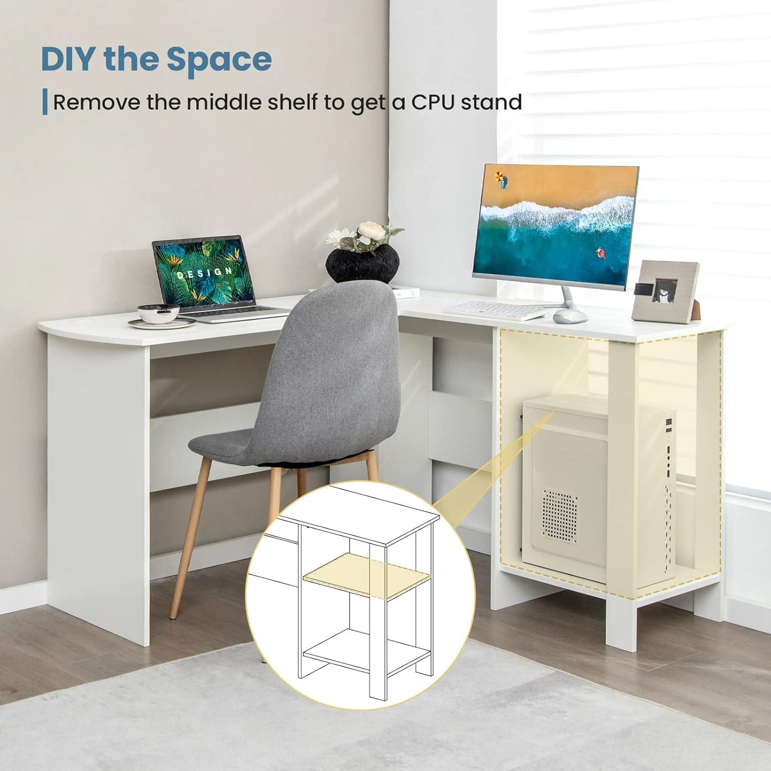 image:imageGiantex L Shaped Computer Desk 51 Large Corner Desk with 2 Cable Holes amp 2 Storage Shelves Modern Office Gaming Table Writing Study Workstation with CPU Stand for Home Office WhiteWhite