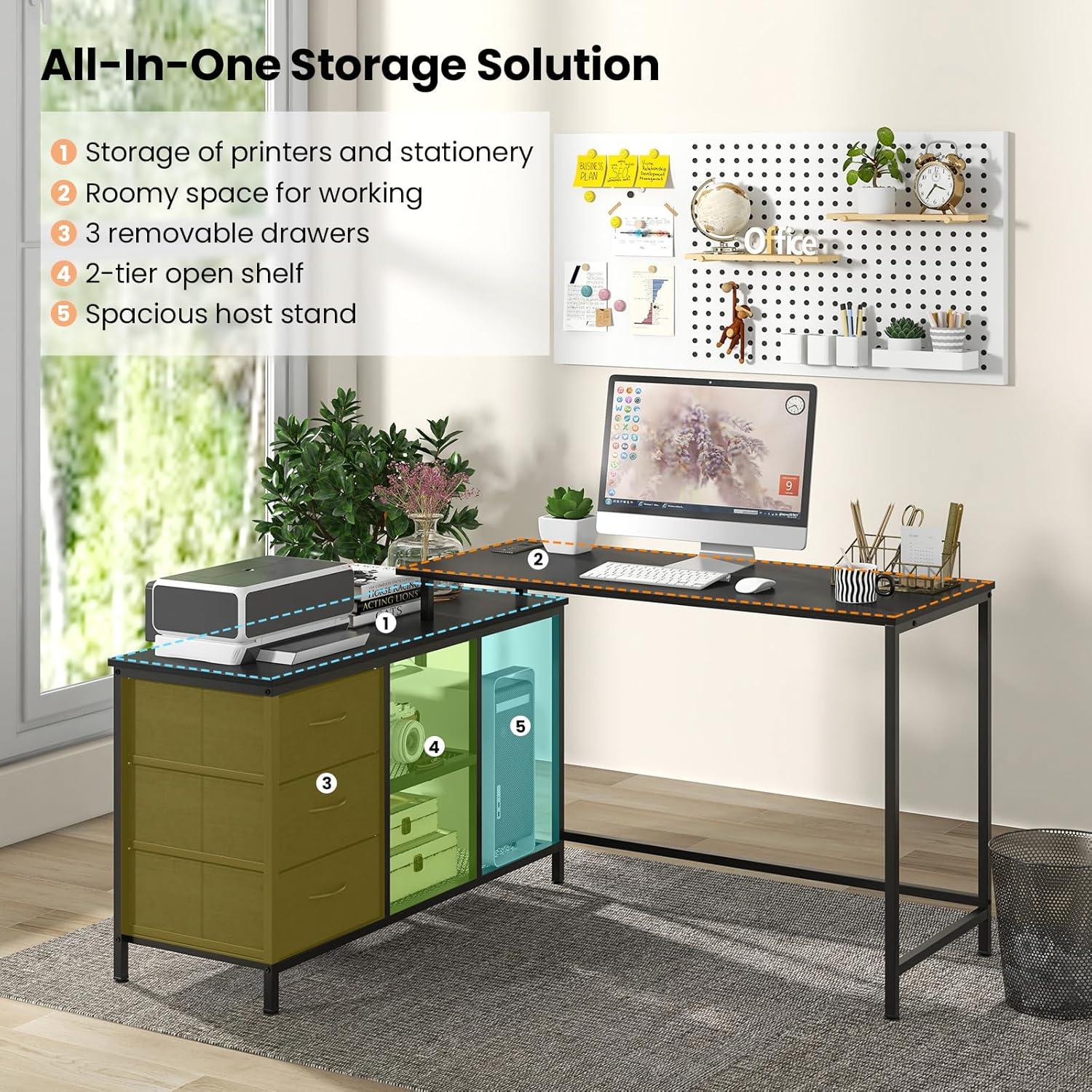 image:imageGiantex L Shaped Computer Desk with Drawers 81 Convertible Corner Desk with Charging Station and Storage Shelves Study Writing Desk Modern Long Corner Gaming Table for Home Office BlackBlack