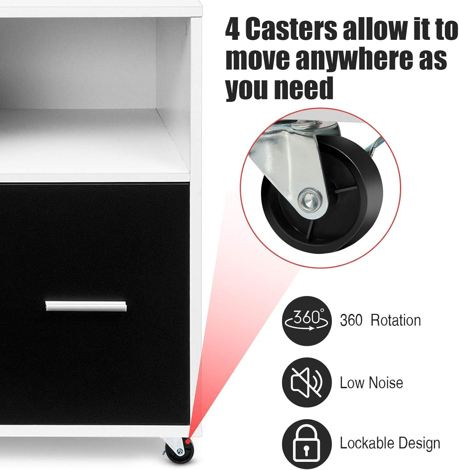 image:imageGiantex Lateral File Cabinet Mobile Filing Cabinet with Drawer Printer Stand with Open Storage Shelves Wood Organizer for Home and Office A4 Letter and Legal Size White amp BlackStraight Knob