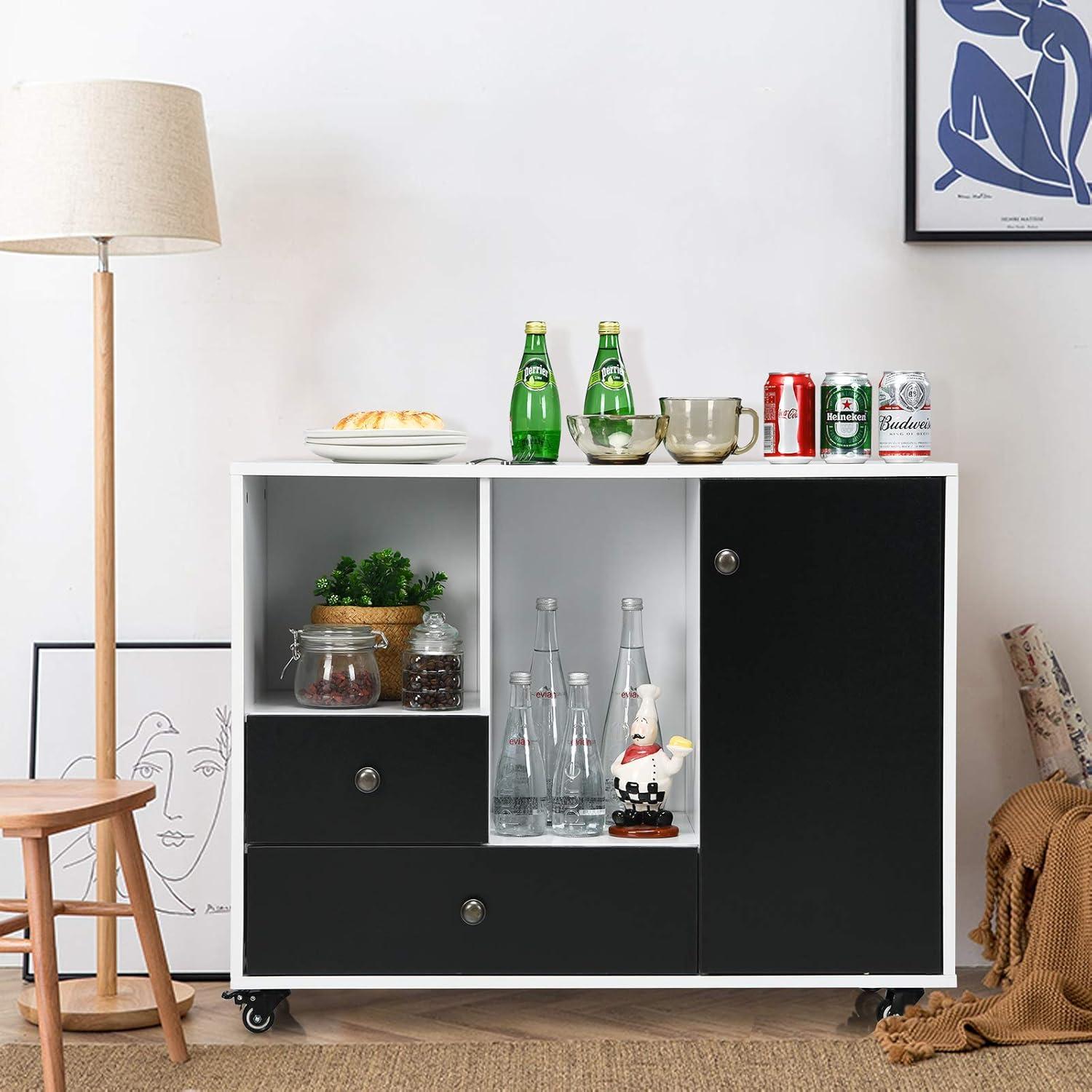 image:imageGiantex Lateral File Cabinet Mobile Filing Cabinet with Drawer Printer Stand with Open Storage Shelves Wood Organizer for Home and Office A4 Letter and Legal Size White amp BlackRound Knob