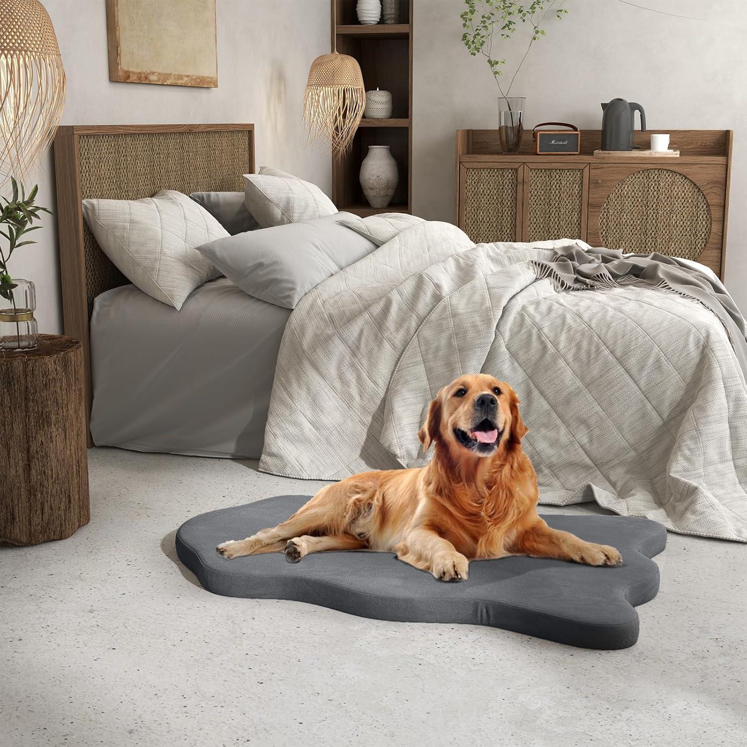 image:imageGiantex Memory Foam Dog Bed with Removable Washable Cover NonSlip Bottom Egg Crate Foam Pet Sleeping Mat for Large Medium Dogs 43 x 26 inch Orthopedic Dog Bed Indoor Outdoor GrayGray