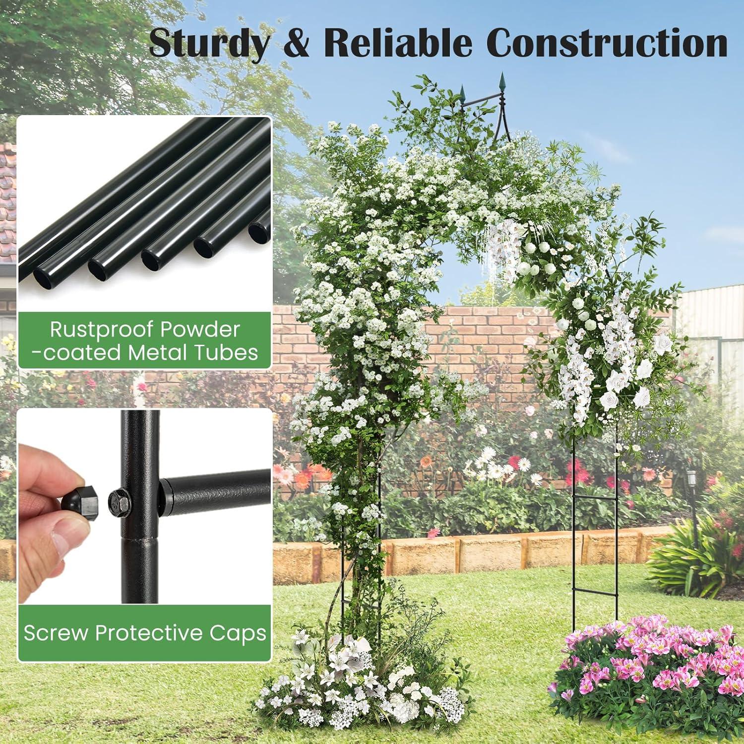image:imageGiantex Metal Garden Arch Trellis 95 FT Wedding Arbor for Ceremony Garden Arbor for Climbing Plants Rose Gothic Style Outdoor Archway for Lawn Backdrop Backyard Party Decoration