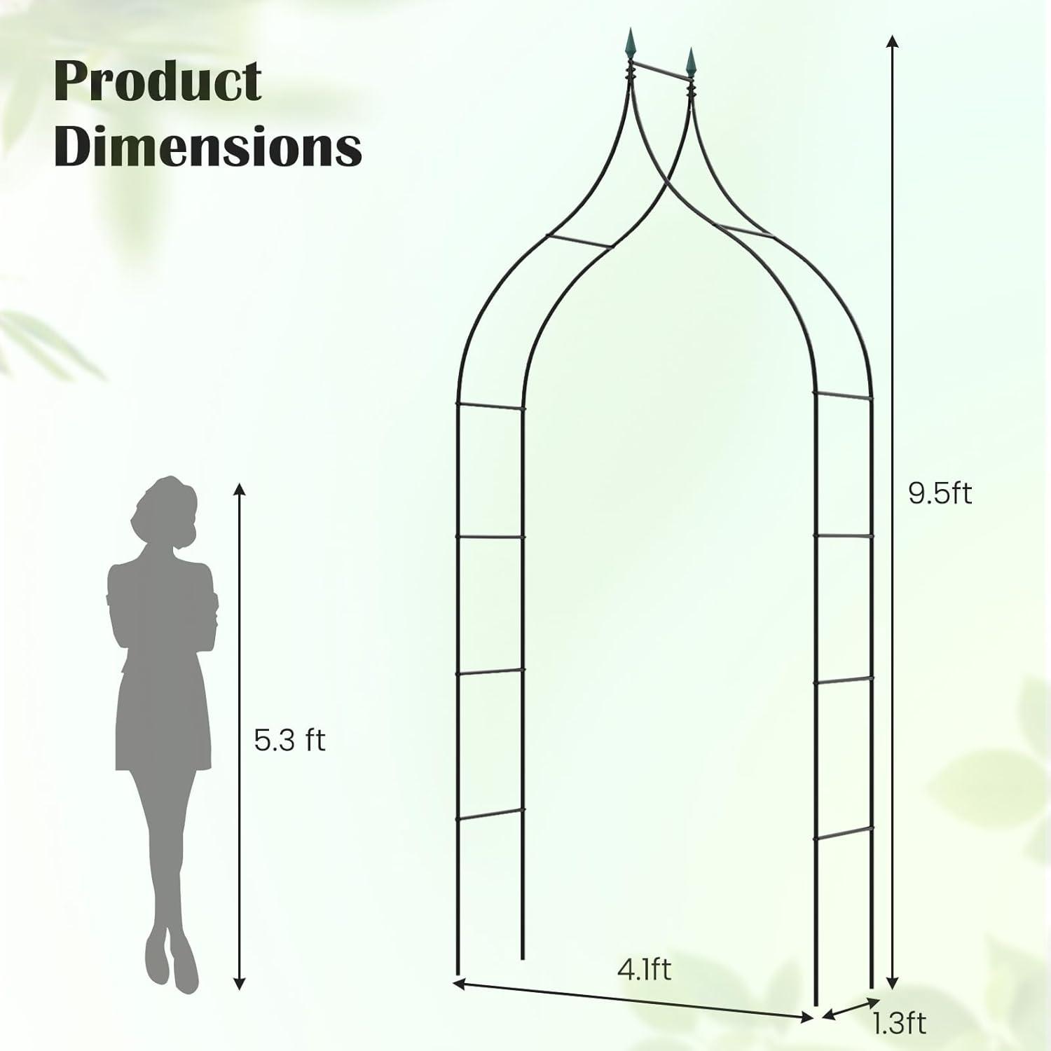 image:imageGiantex Metal Garden Arch Trellis 95 FT Wedding Arbor for Ceremony Garden Arbor for Climbing Plants Rose Gothic Style Outdoor Archway for Lawn Backdrop Backyard Party Decoration