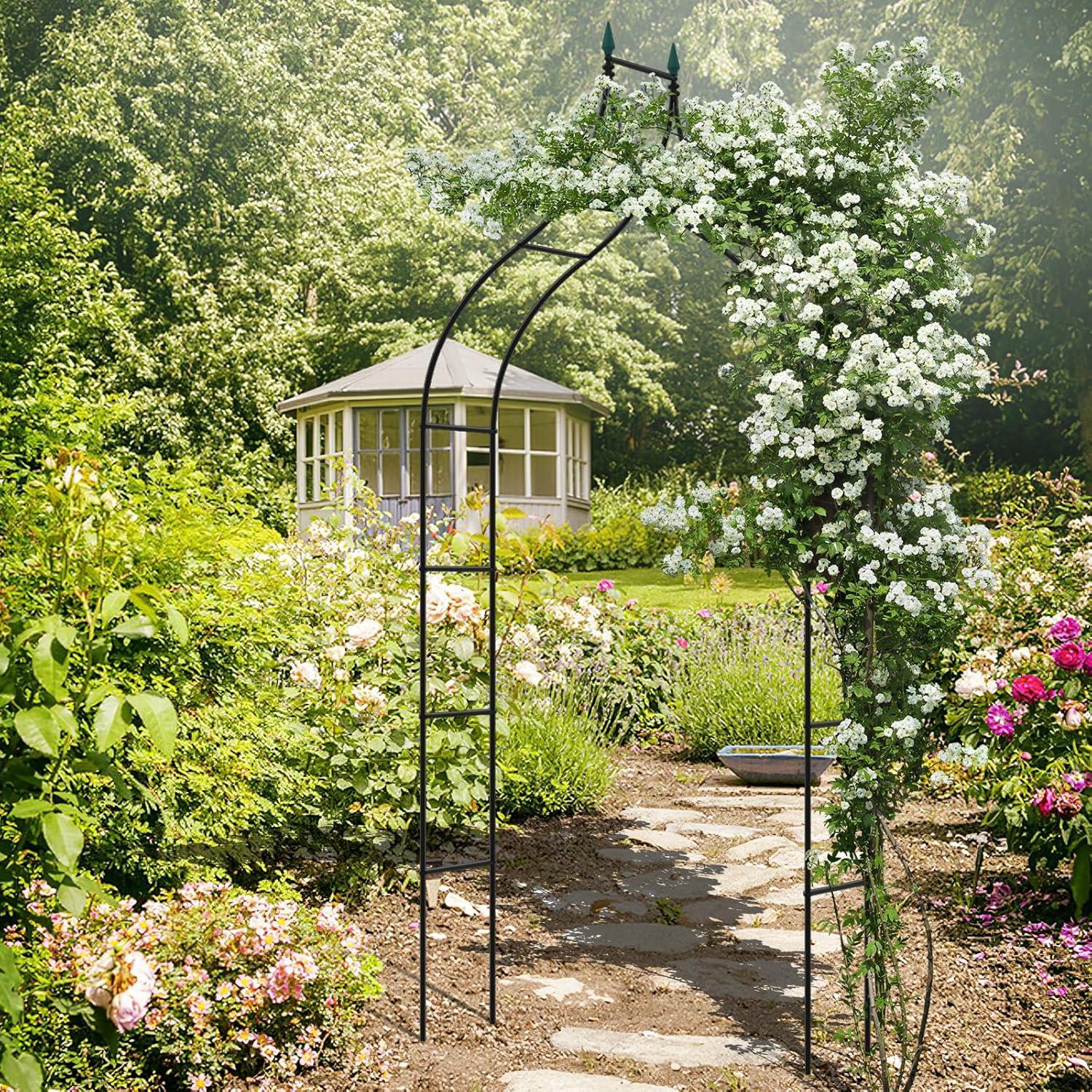 image:imageGiantex Metal Garden Arch Trellis 95 FT Wedding Arbor for Ceremony Garden Arbor for Climbing Plants Rose Gothic Style Outdoor Archway for Lawn Backdrop Backyard Party Decoration