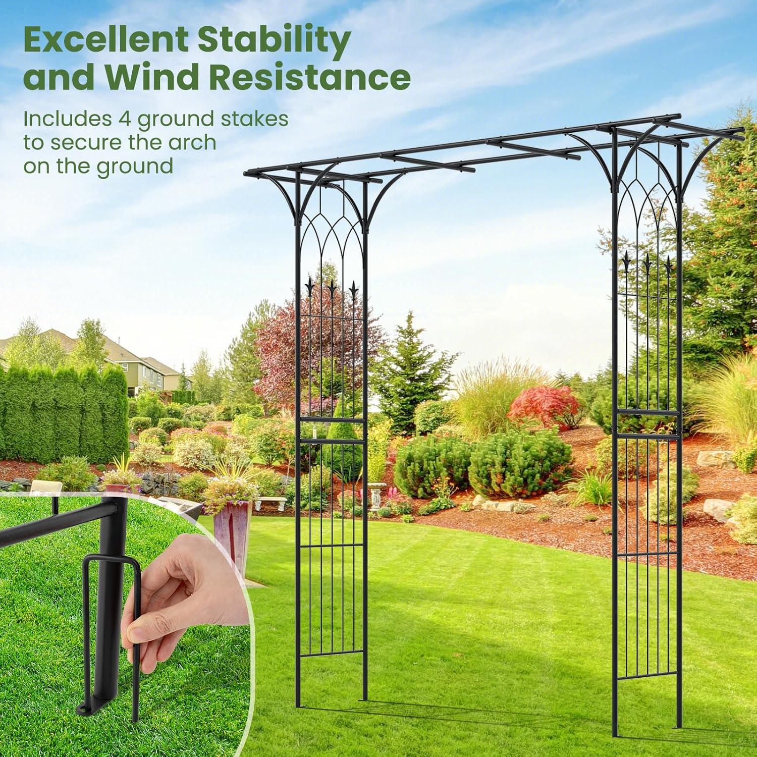 image:imageGiantex Metal Garden Arch Wedding Arbor for Ceremony Pergola Garden Trellis for Various Climbing Plant Bridal Party Decoration Arbor for Outdoor Lawn Backyard
