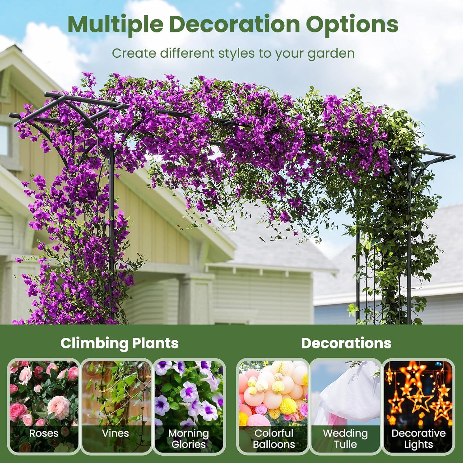 image:imageGiantex Metal Garden Arch Wedding Arbor for Ceremony Pergola Garden Trellis for Various Climbing Plant Bridal Party Decoration Arbor for Outdoor Lawn Backyard