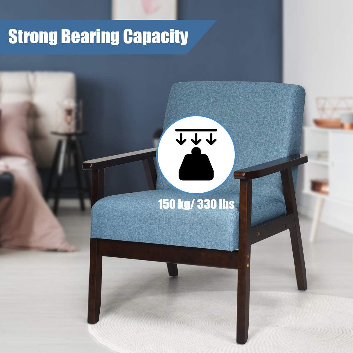 image:imageGiantex MidCentury Modern Accent Chair Retro Fabric Armchair Solid Hardwood Made Upholstered Linen Lounge Arm Chair for Living Room 1 Dark GreyBlue