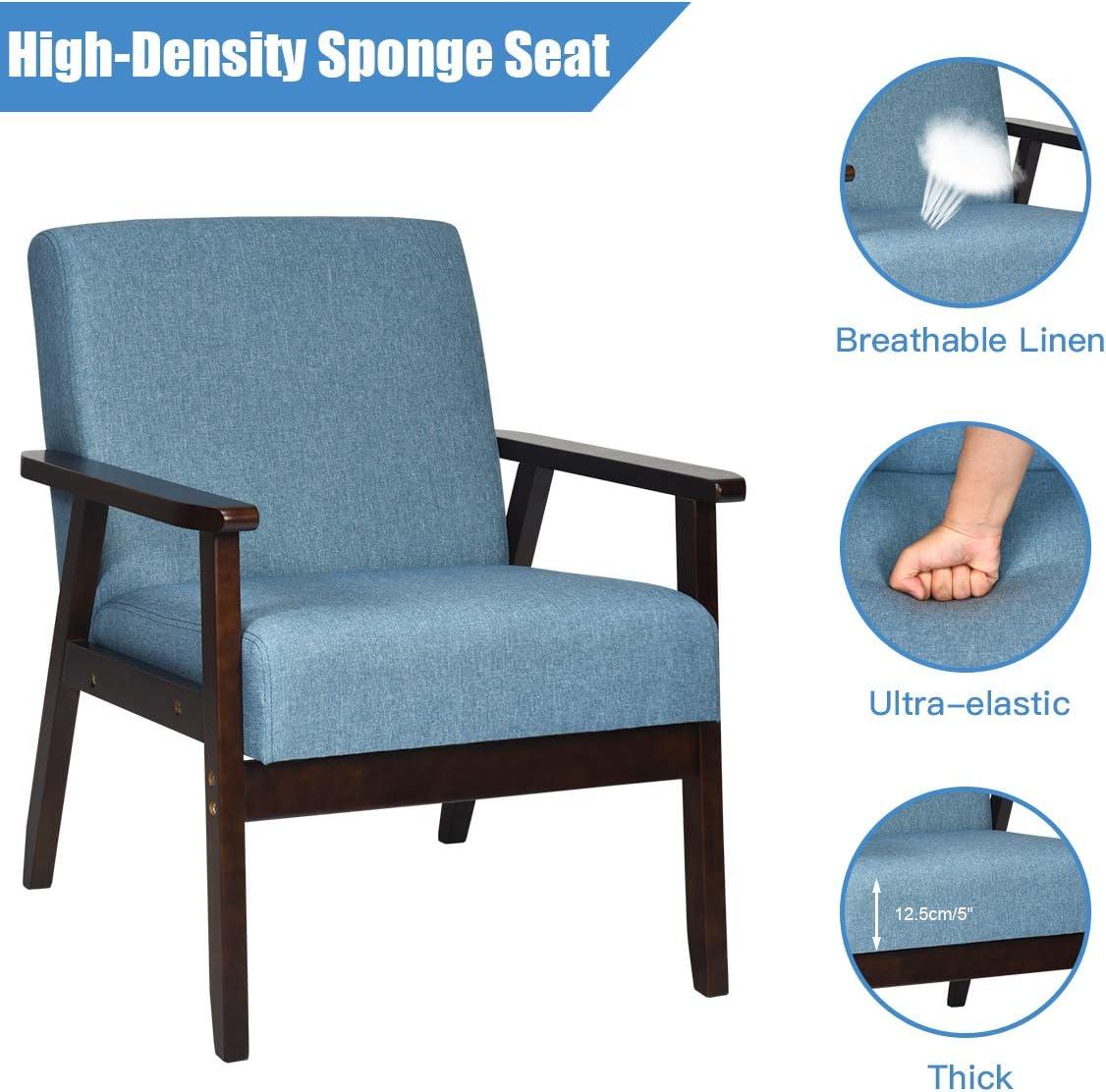 image:imageGiantex MidCentury Modern Accent Chair Retro Fabric Armchair Solid Hardwood Made Upholstered Linen Lounge Arm Chair for Living Room 1 Dark GreyBlue
