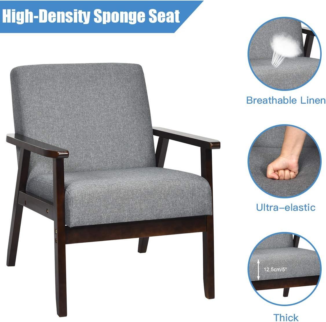 image:imageGiantex MidCentury Modern Accent Chair Retro Fabric Armchair Solid Hardwood Made Upholstered Linen Lounge Arm Chair for Living Room 1 Dark GreyDark Grey