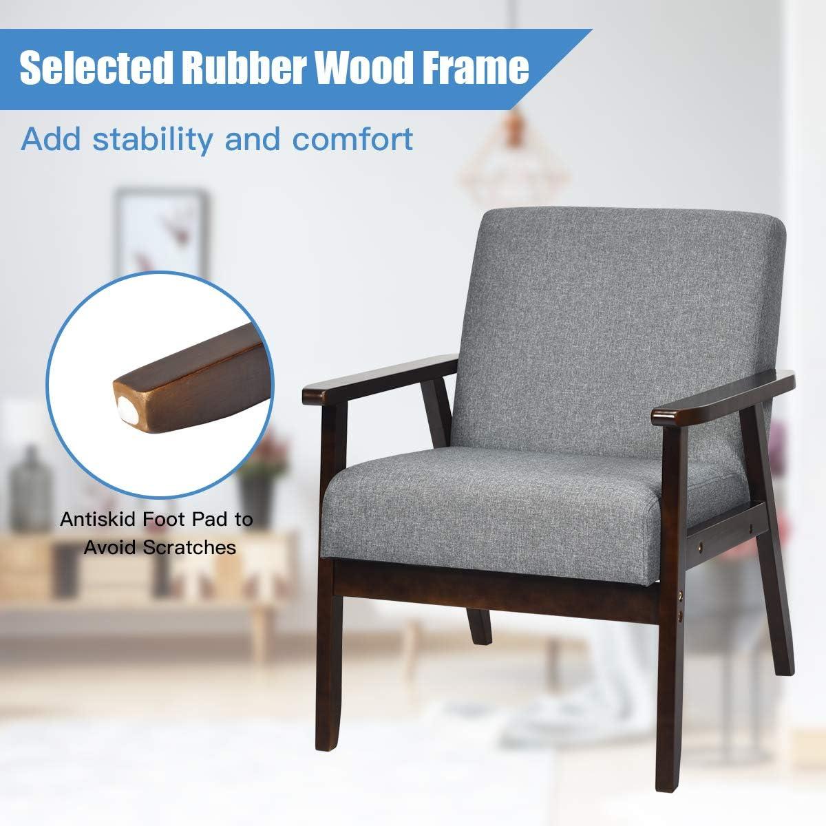 image:imageGiantex MidCentury Modern Accent Chair Retro Fabric Armchair Solid Hardwood Made Upholstered Linen Lounge Arm Chair for Living Room 1 Dark GreyDark Grey