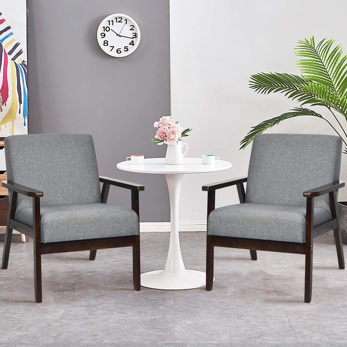image:imageGiantex MidCentury Modern Accent Chair Retro Fabric Armchair Solid Hardwood Made Upholstered Linen Lounge Arm Chair for Living Room 1 Dark GreyDark Grey