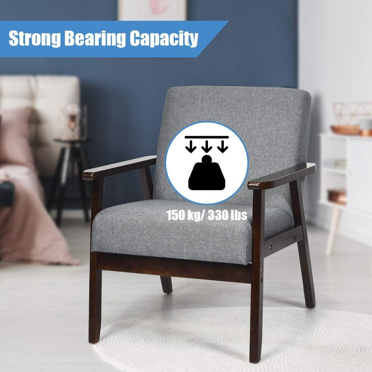 image:imageGiantex MidCentury Modern Accent Chair Retro Fabric Armchair Solid Hardwood Made Upholstered Linen Lounge Arm Chair for Living Room 1 Dark GreyDark Grey
