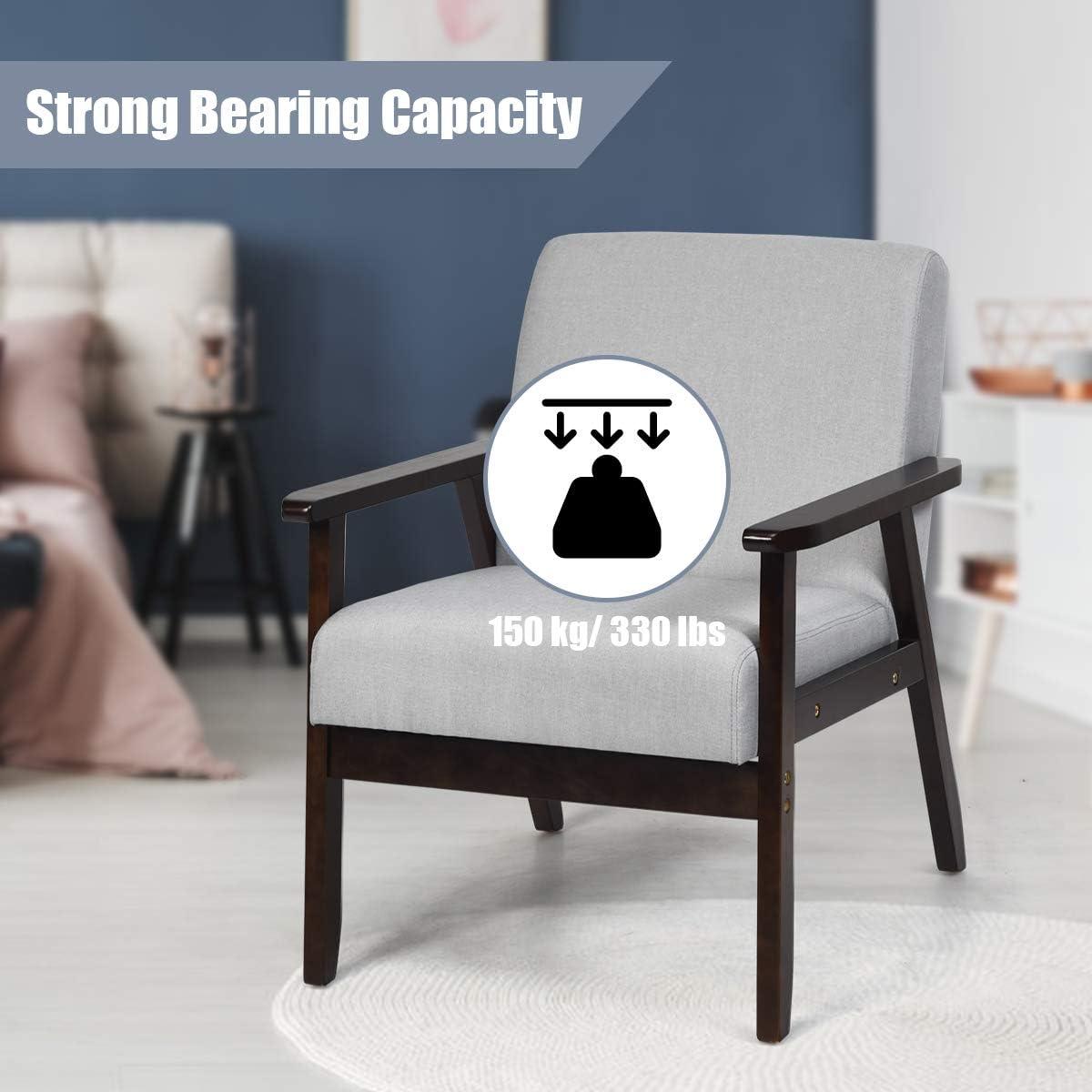 image:imageGiantex MidCentury Modern Accent Chair Retro Fabric Armchair Solid Hardwood Made Upholstered Linen Lounge Arm Chair for Living Room 1 Dark GreyLight Grey