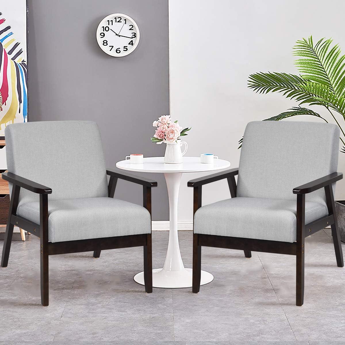 image:imageGiantex MidCentury Modern Accent Chair Retro Fabric Armchair Solid Hardwood Made Upholstered Linen Lounge Arm Chair for Living Room 1 Dark GreyLight Grey