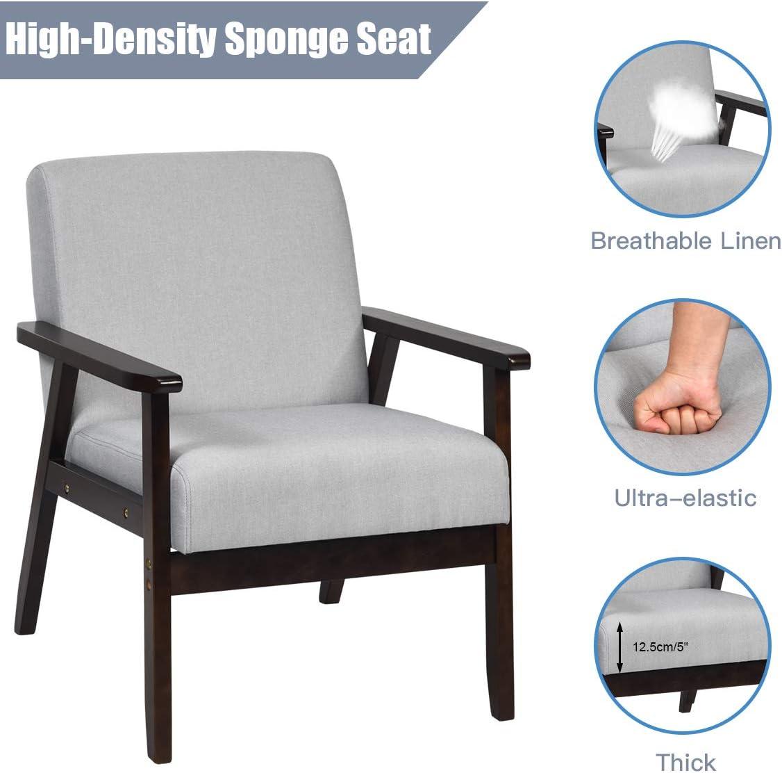 image:imageGiantex MidCentury Modern Accent Chair Retro Fabric Armchair Solid Hardwood Made Upholstered Linen Lounge Arm Chair for Living Room 1 Dark GreyLight Grey