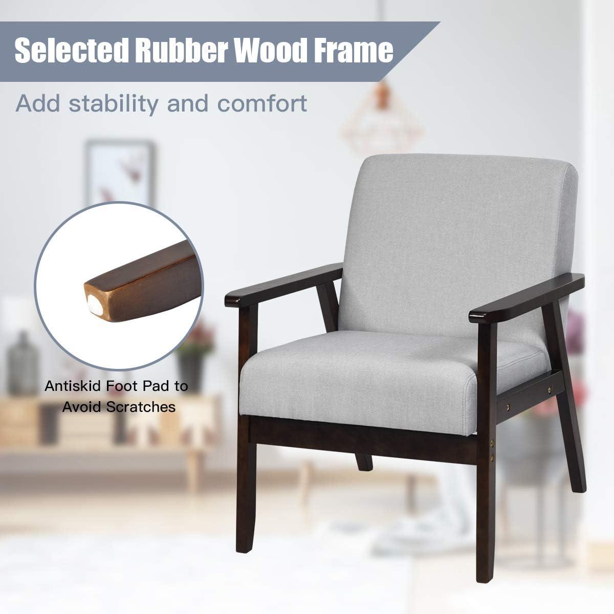 image:imageGiantex MidCentury Modern Accent Chair Retro Fabric Armchair Solid Hardwood Made Upholstered Linen Lounge Arm Chair for Living Room 1 Dark GreyLight Grey