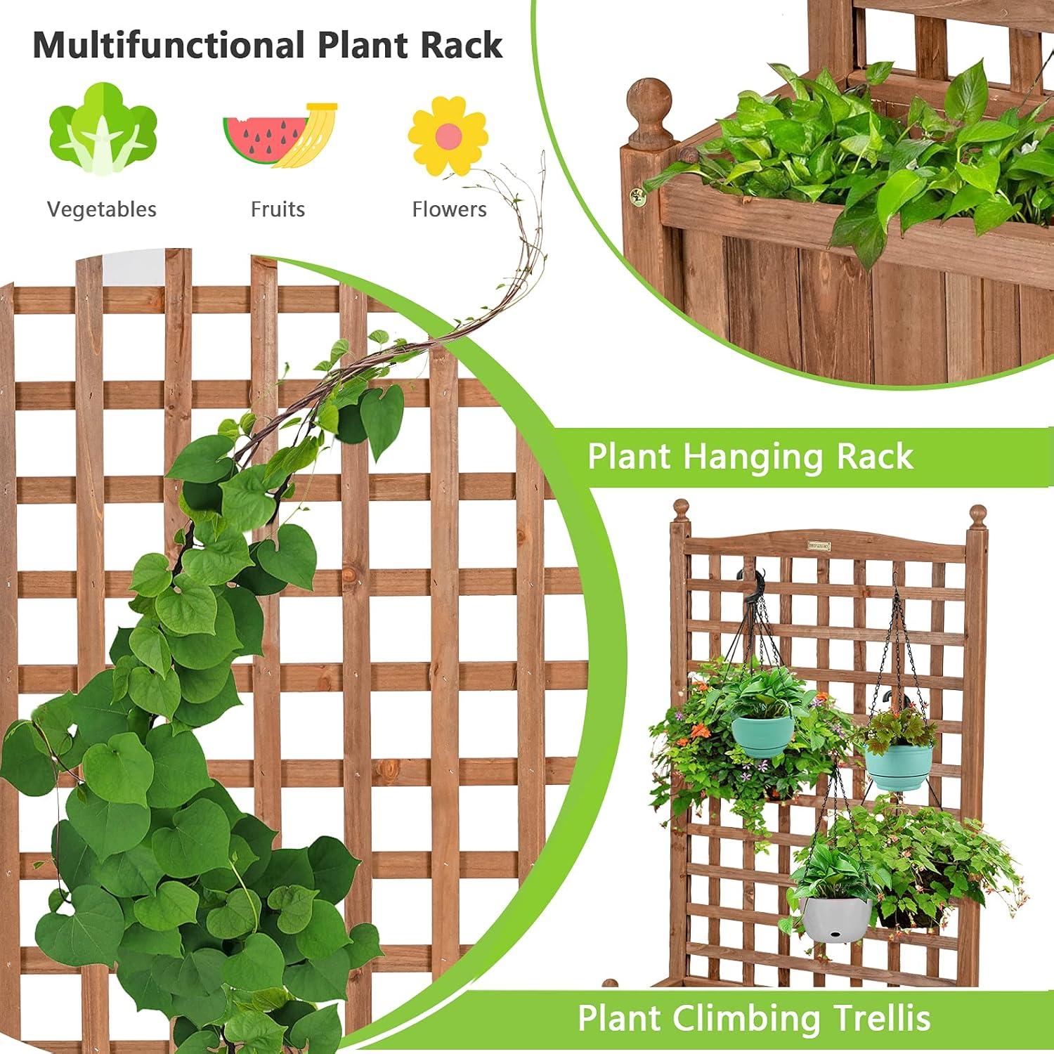 image:imageGiantex Mobile Plant Raised Bed Wood Planter with Lattice Trellis and Wheels Flower Box for Plant Climbing Vertical Garden for Balcony Patio Yard 25x11x 501