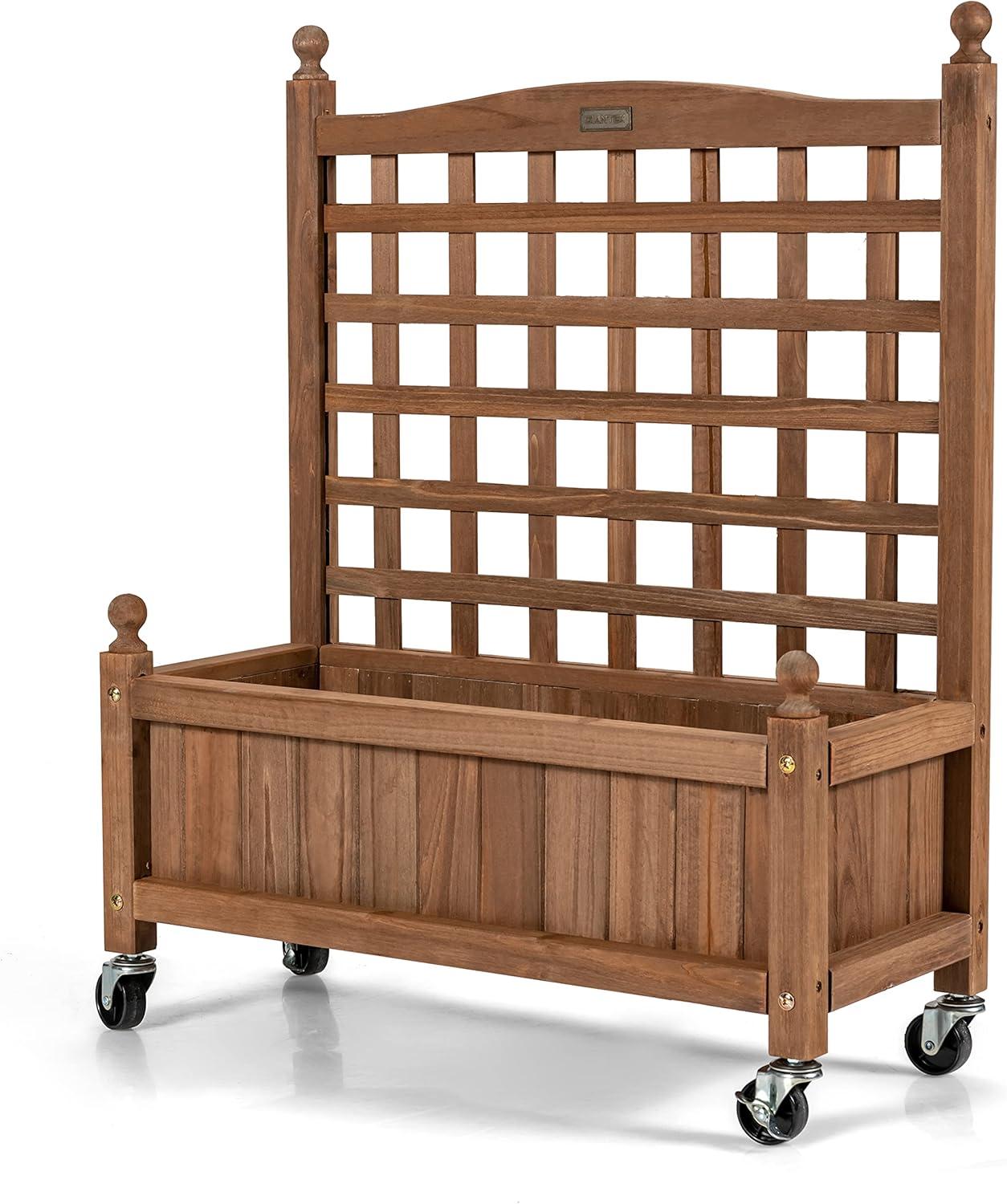 image:imageGiantex Mobile Plant Raised Bed Wood Planter with Lattice Trellis and Wheels Flower Box for Plant Climbing Vertical Garden for Balcony Patio Yard 25x11x 502