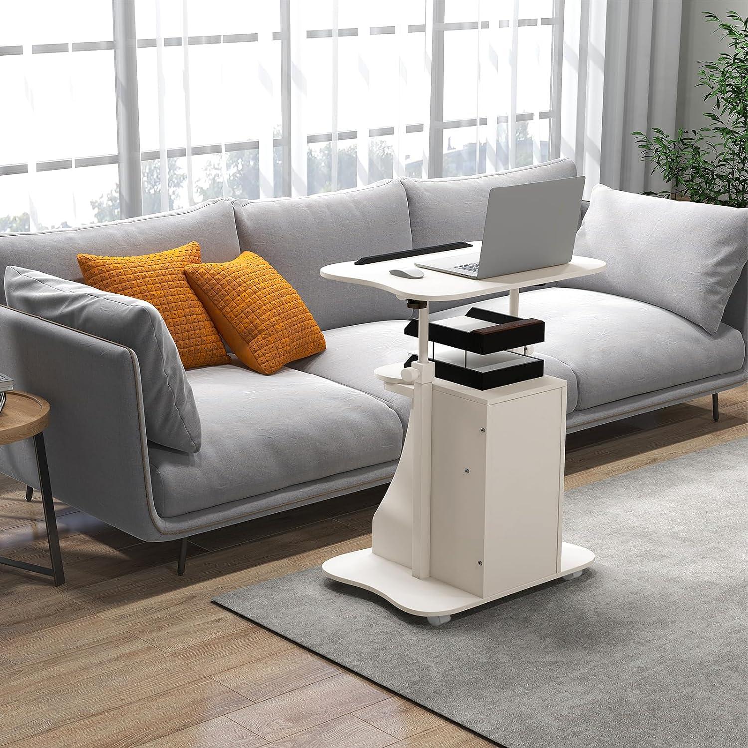 image:imageGiantex Mobile Podium Stand SittoStand Laptop Cart with Tilting Tabletop amp Storage Cabinet Lockable Casters HeightAdjustable Rolling Lectern for Classroom Church Home Office Black 2 PackWhite