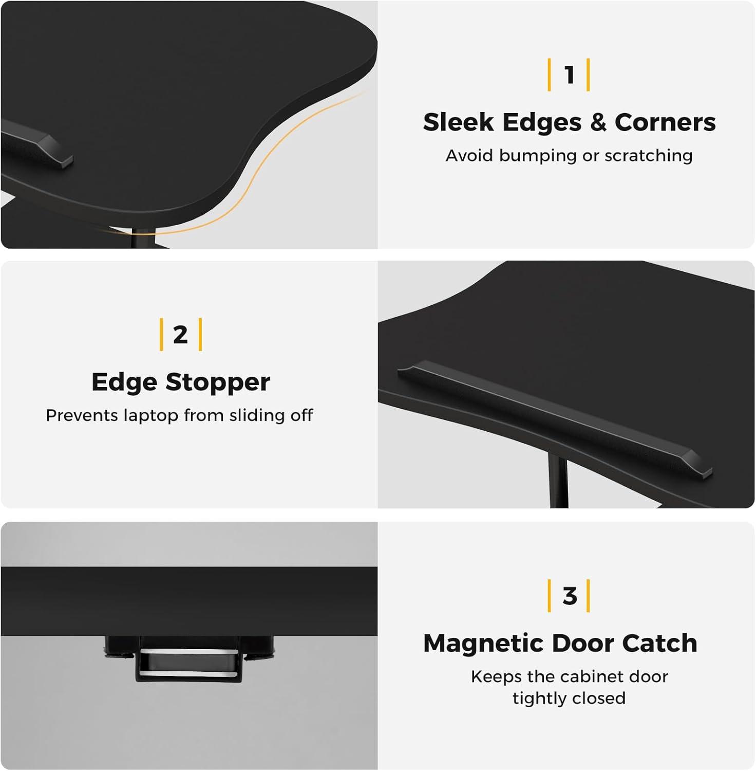 image:imageGiantex Mobile Podium Stand SittoStand Laptop Cart with Tilting Tabletop amp Storage Cabinet Lockable Casters HeightAdjustable Rolling Lectern for Classroom Church Home Office Black 2 PackBlack
