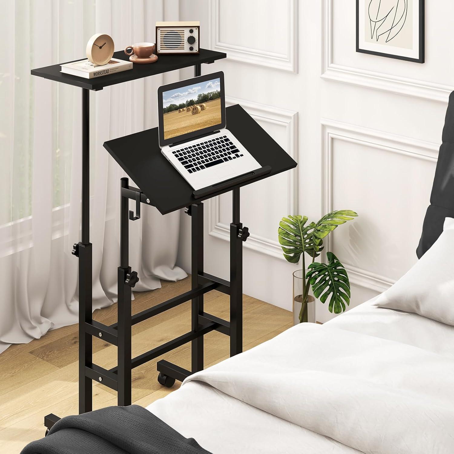 image:imageGiantex Mobile Standing Desk Portable Stand Up Desks Adjustable Height with Wheels amp Tilting Tabletop Home Office Computer Workstation Rolling Sit Stand Desk for Standing or Sitting NaturalBlack