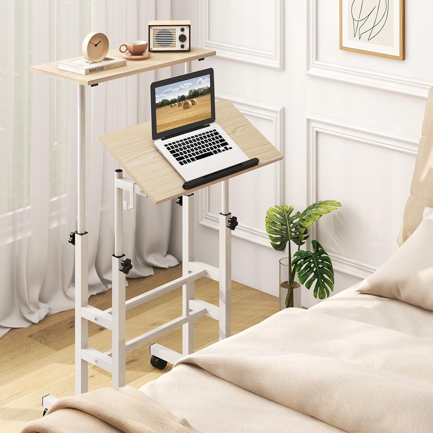 image:imageGiantex Mobile Standing Desk Portable Stand Up Desks Adjustable Height with Wheels amp Tilting Tabletop Home Office Computer Workstation Rolling Sit Stand Desk for Standing or Sitting NaturalNatural