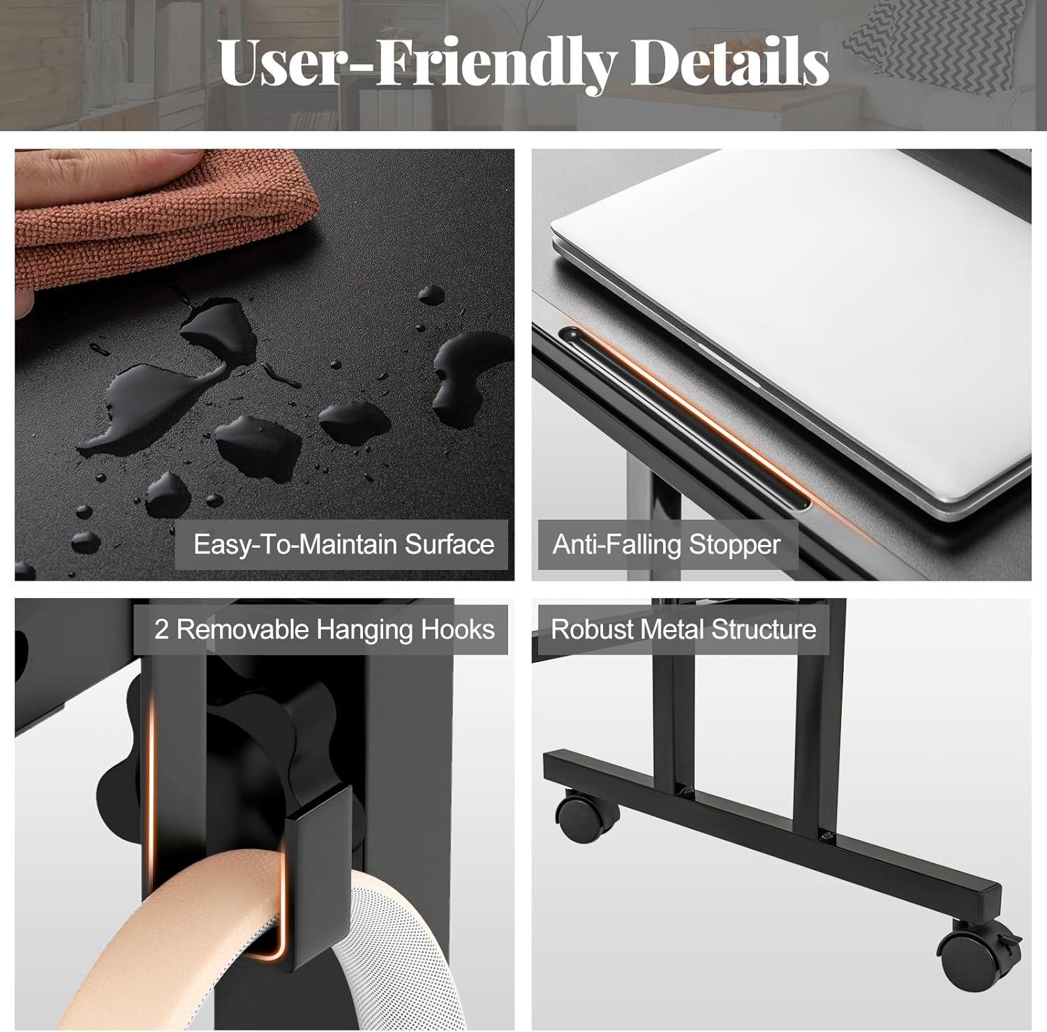 image:imageGiantex Mobile Standing Desk Portable Stand Up Desks Adjustable Height with Wheels amp Tilting Tabletop Home Office Computer Workstation Rolling Sit Stand Desk for Standing or Sitting NaturalBlack