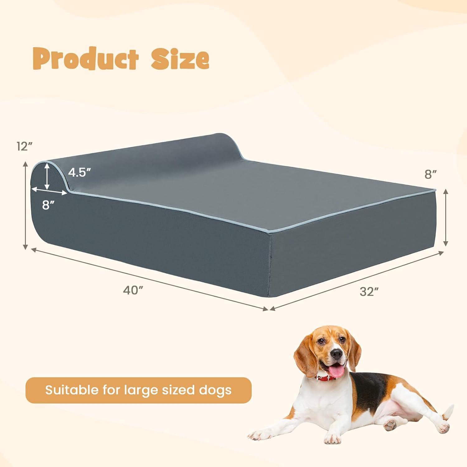 image:imageGiantex Orthopedic Dog Bed for Large Dogs 40 L Memory Foam Dog Sofa Bed with Washable Removable Cover NonSlip Bottom Pet Couch Dog Crate Mat for Puppies Senior Dogs up to 95 lbs GrayGray