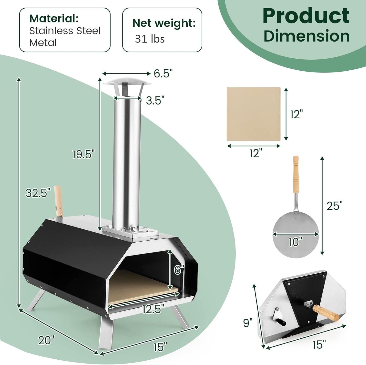 image:imageGiantex Outdoor Pizza Oven Wood Pellet Fired Grill With 12 Stone Peel Foldable Legs Portable Stainless Steel Maker for Camping Backyard Cooking Black amp SilverBlack Silver