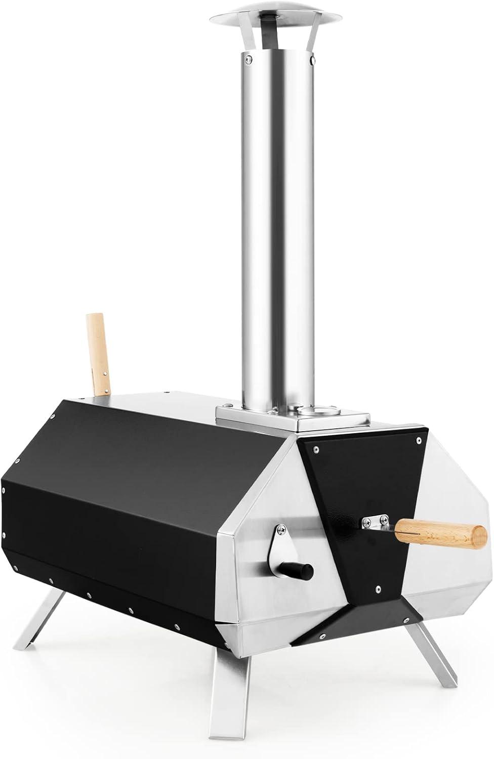 image:imageGiantex Outdoor Pizza Oven Wood Pellet Fired Grill With 12 Stone Peel Foldable Legs Portable Stainless Steel Maker for Camping Backyard Cooking Black amp SilverBlack Silver