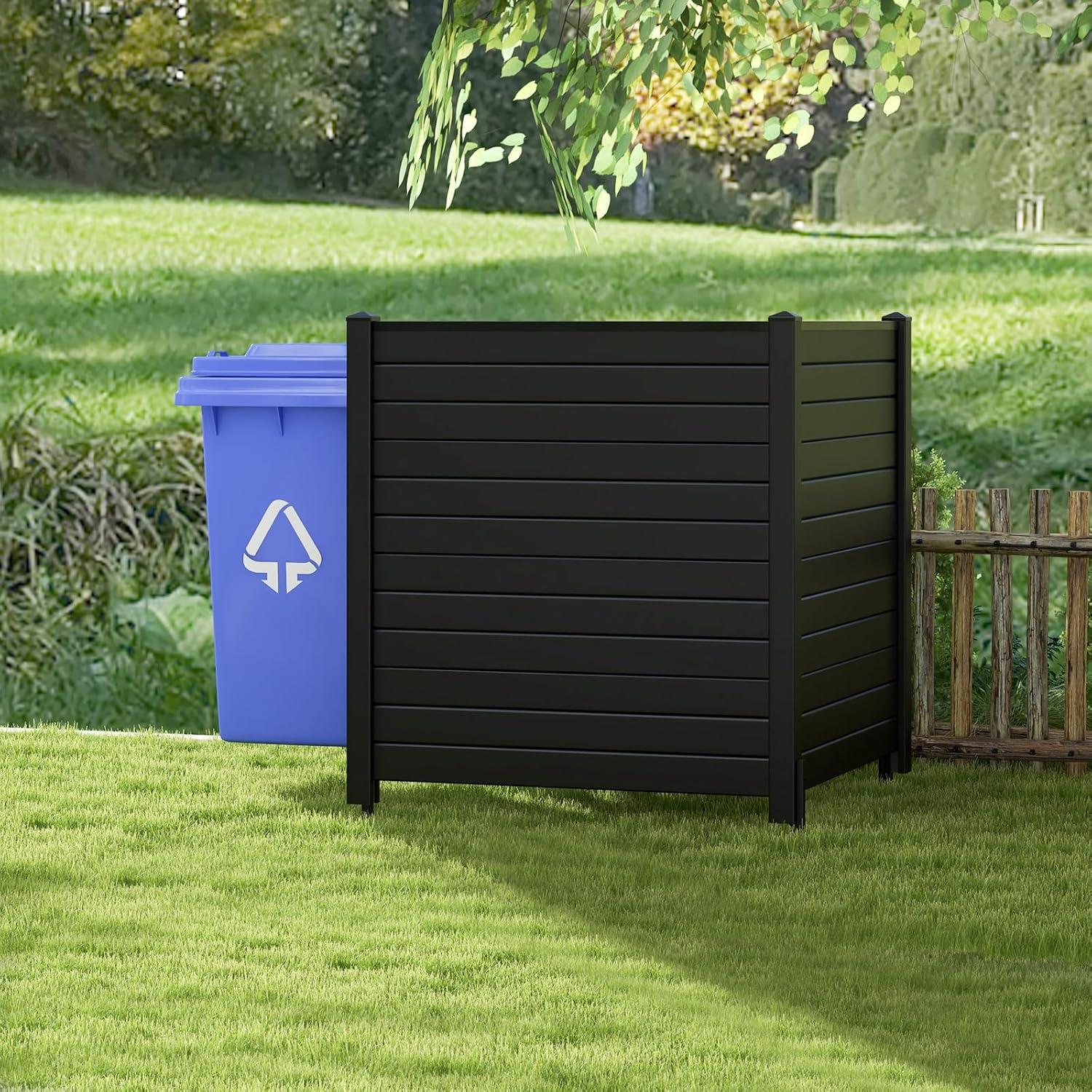 image:imageGiantex Outdoor Privacy Screen 2 Panels 48W x 48H Decorative Air Conditioner Fence Trash Can Enclosure with 3 Stakes Easy Assembly PVC Vinyl Picket Fences for Garden Patio Lawn Black