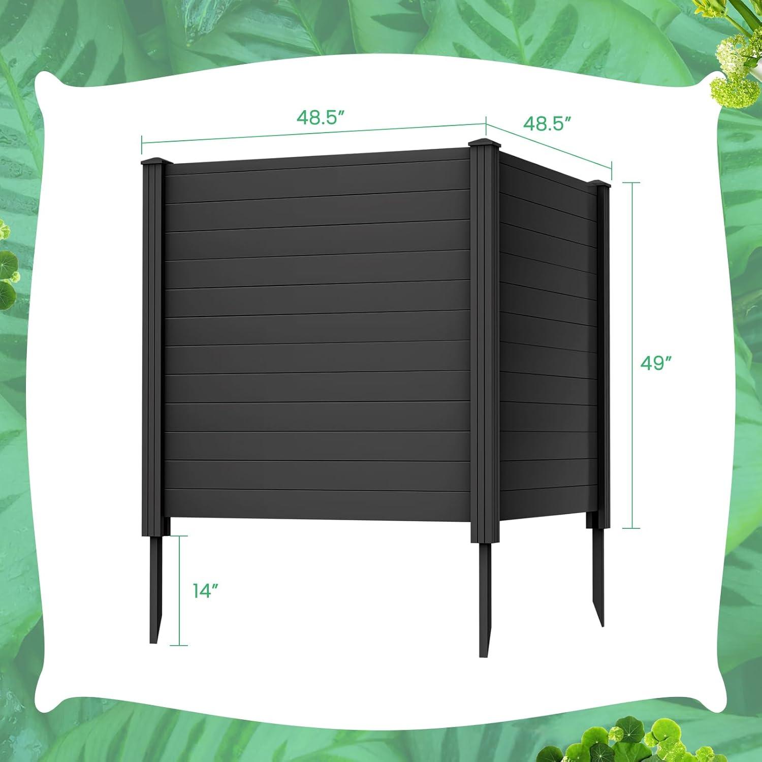 image:imageGiantex Outdoor Privacy Screen 2 Panels 48W x 48H Decorative Air Conditioner Fence Trash Can Enclosure with 3 Stakes Easy Assembly PVC Vinyl Picket Fences for Garden Patio Lawn Black