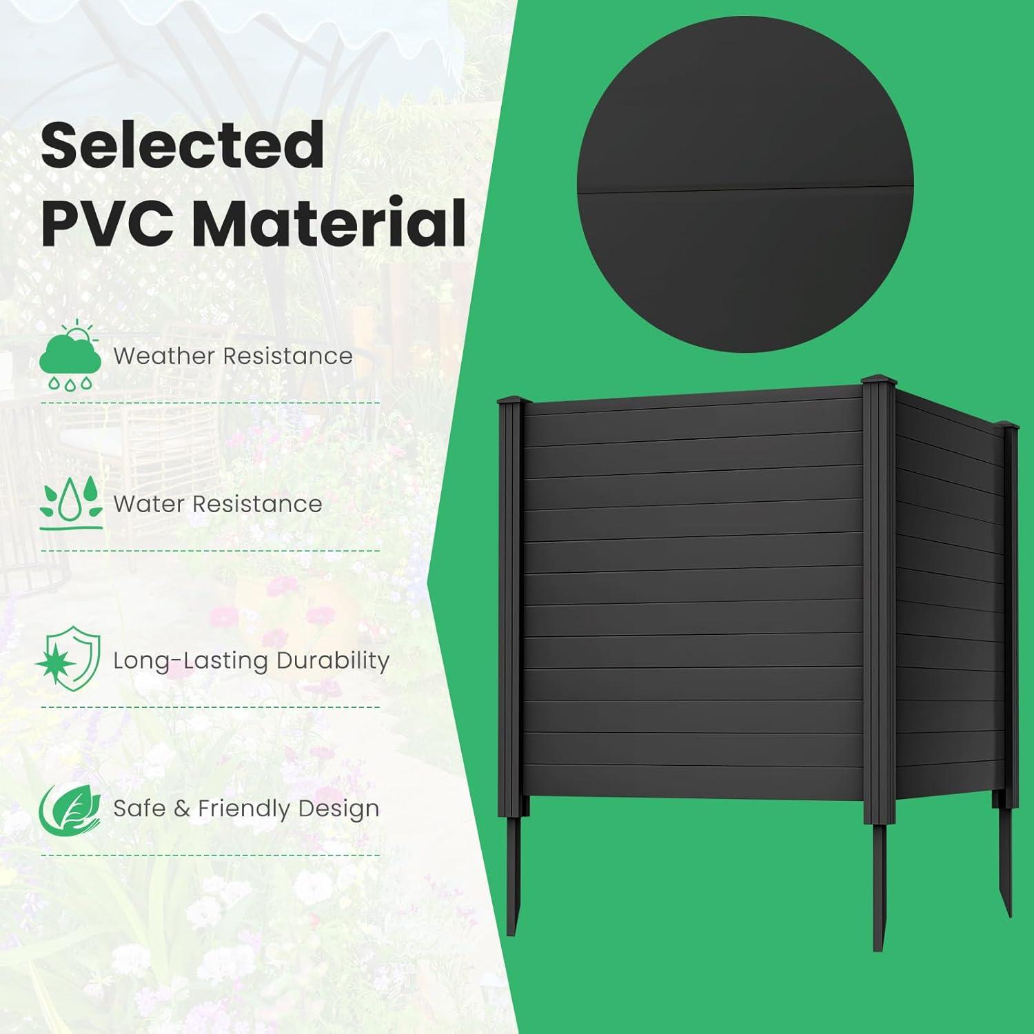 image:imageGiantex Outdoor Privacy Screen 2 Panels 48W x 48H Decorative Air Conditioner Fence Trash Can Enclosure with 3 Stakes Easy Assembly PVC Vinyl Picket Fences for Garden Patio Lawn Black