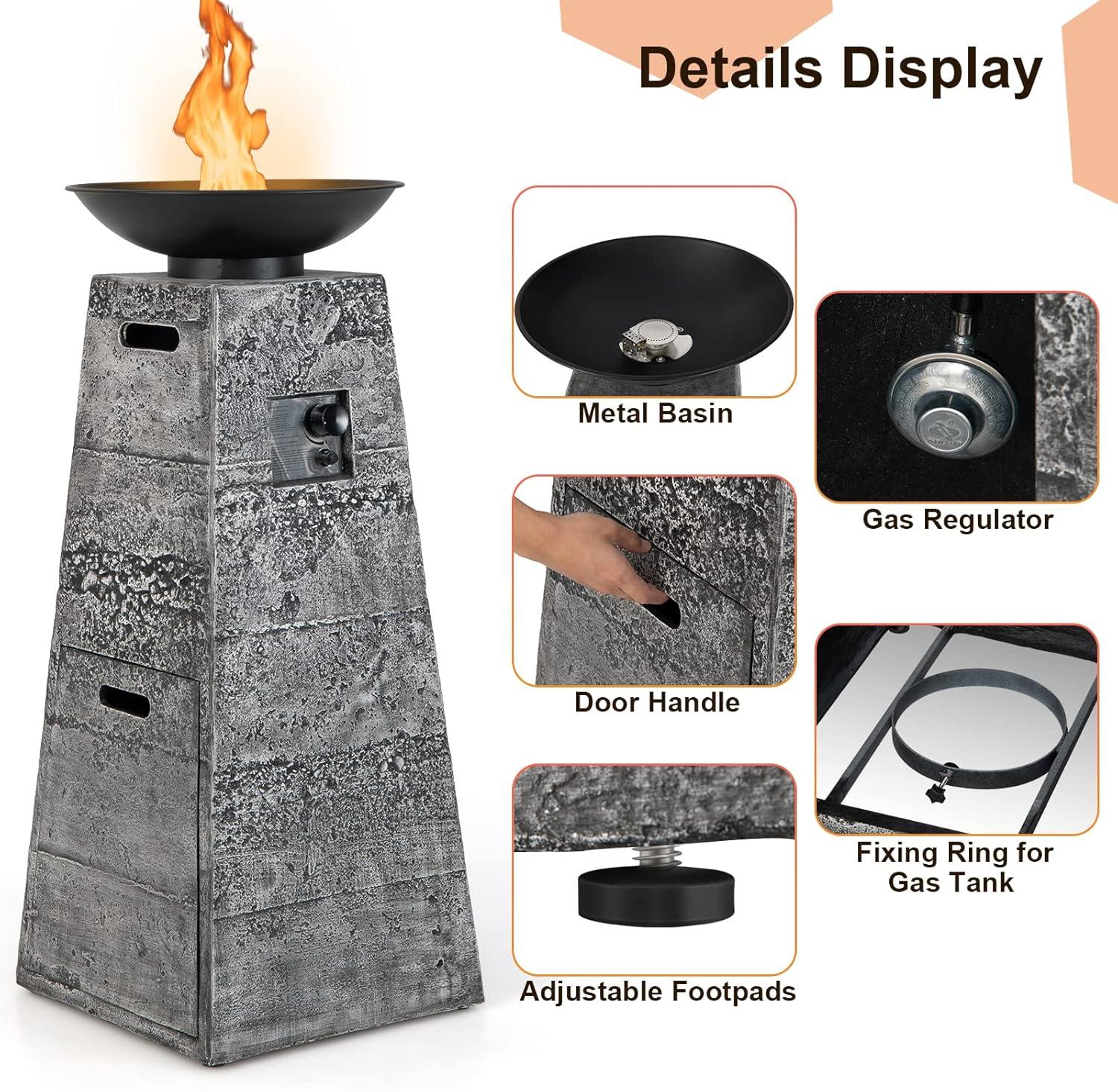 image:imageGiantex Outdoor Propane Fire Pit 48 Inch Propane Fire Bowl Column with Lava Rocks amp PVC Cover 30000 BTU Heat Output Stainless Steel Burner Patio Burning Gas Fire Pit Bowl for Backyard Poolside