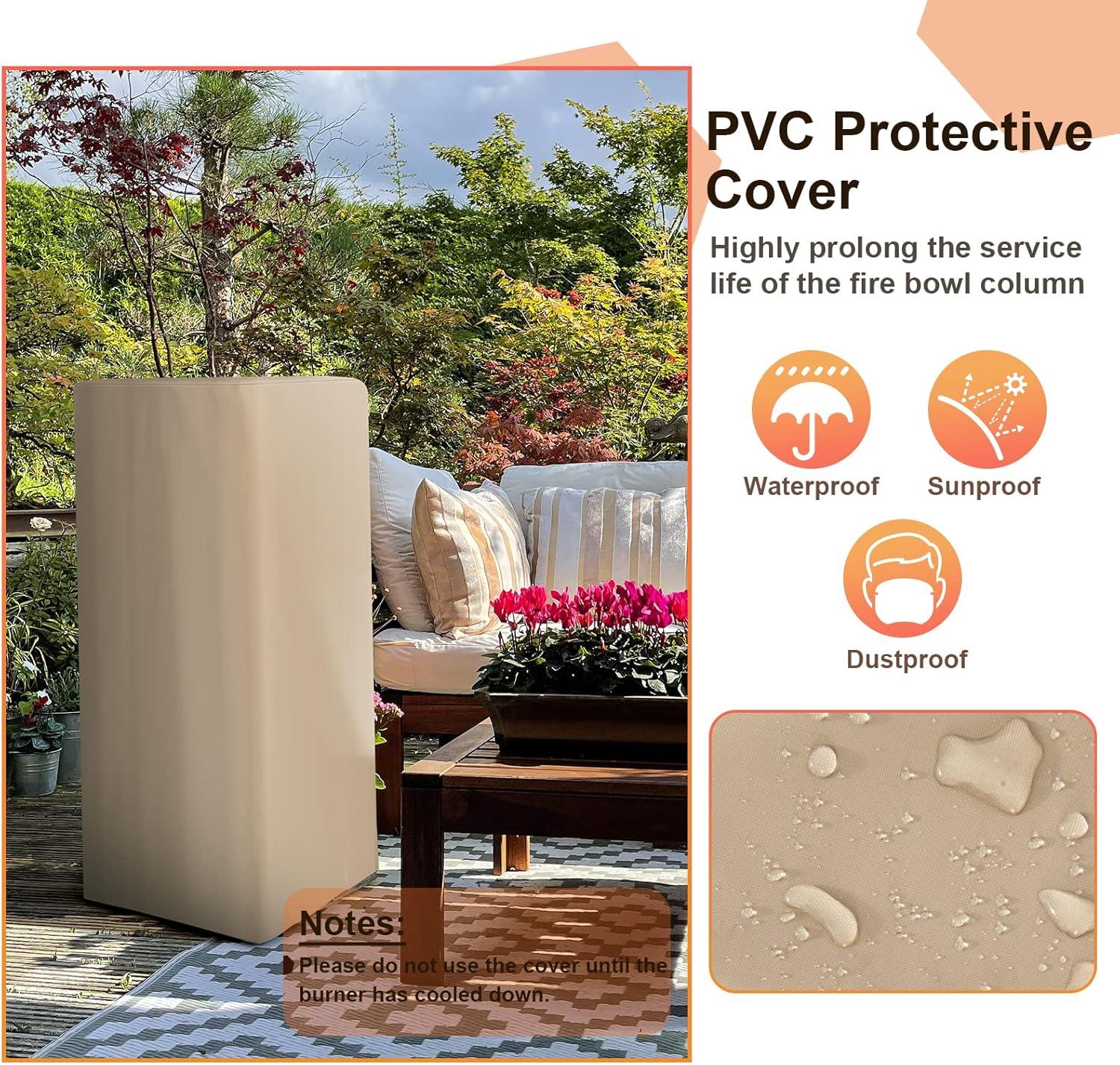 image:imageGiantex Outdoor Propane Fire Pit 48 Inch Propane Fire Bowl Column with Lava Rocks amp PVC Cover 30000 BTU Heat Output Stainless Steel Burner Patio Burning Gas Fire Pit Bowl for Backyard Poolside