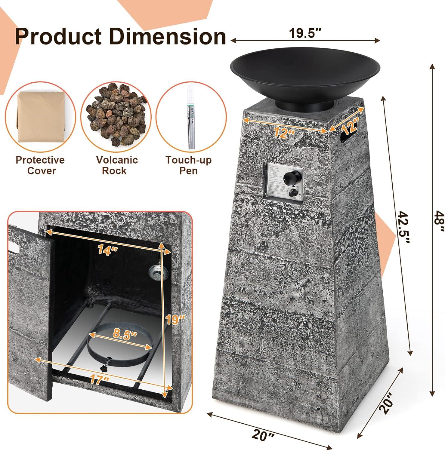 image:imageGiantex Outdoor Propane Fire Pit 48 Inch Propane Fire Bowl Column with Lava Rocks amp PVC Cover 30000 BTU Heat Output Stainless Steel Burner Patio Burning Gas Fire Pit Bowl for Backyard Poolside