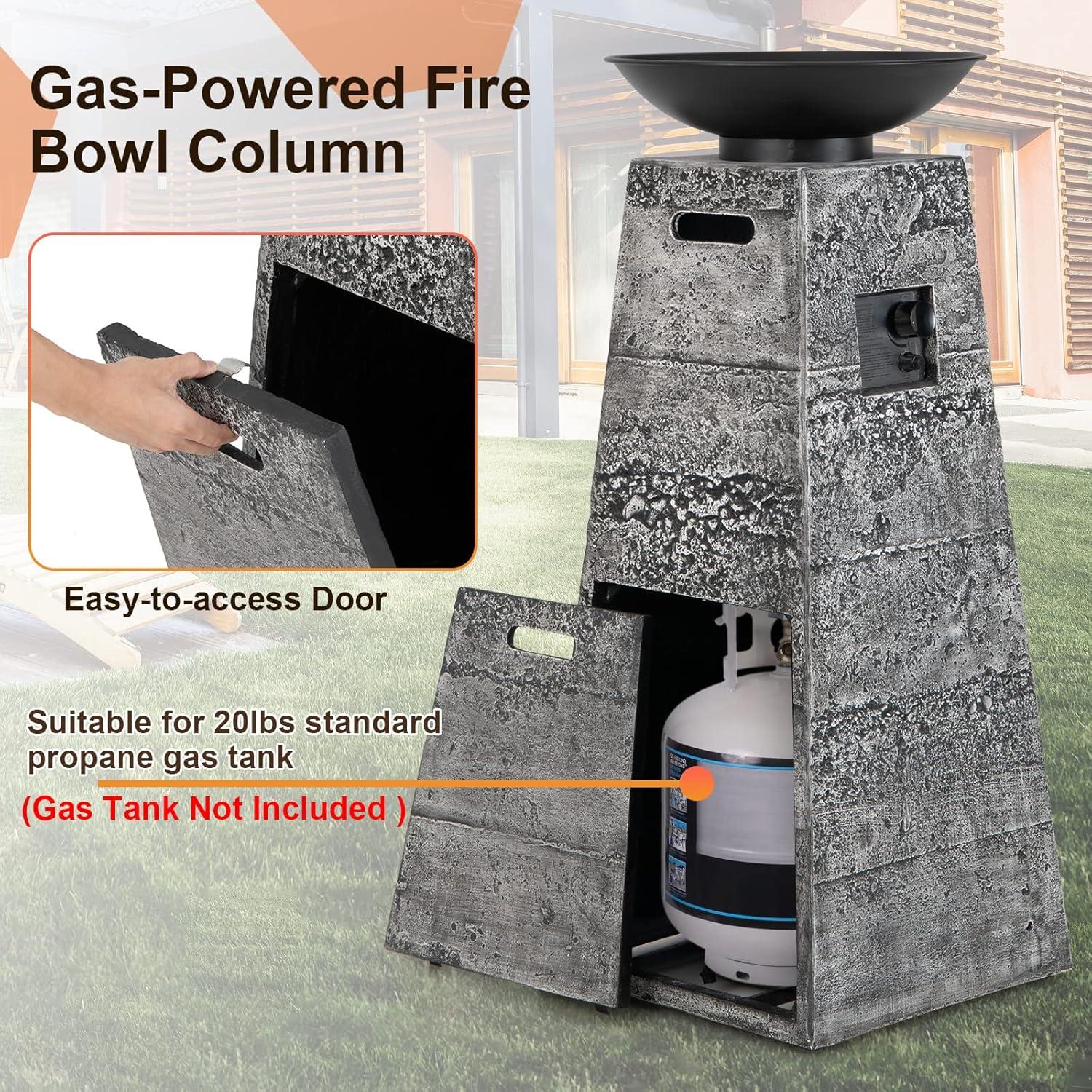 image:imageGiantex Outdoor Propane Fire Pit 48 Inch Propane Fire Bowl Column with Lava Rocks amp PVC Cover 30000 BTU Heat Output Stainless Steel Burner Patio Burning Gas Fire Pit Bowl for Backyard Poolside
