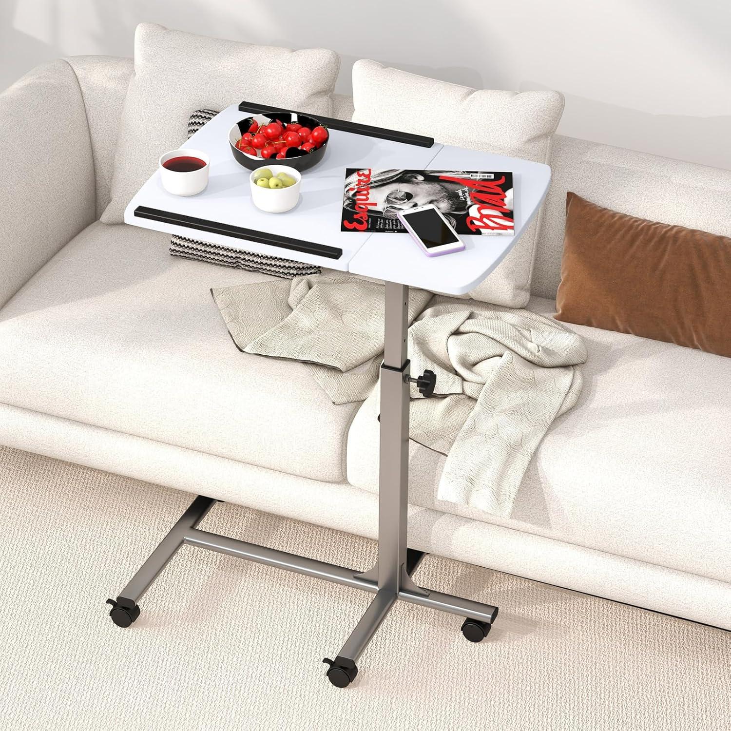 image:imageGiantex Overbed Table with Wheels Medical Adjustable Bedside Table Mobile Standing Desk Portable Laptop Table for Small Spaces Bed Trays Table for Eating Home Hospital BlackWhite