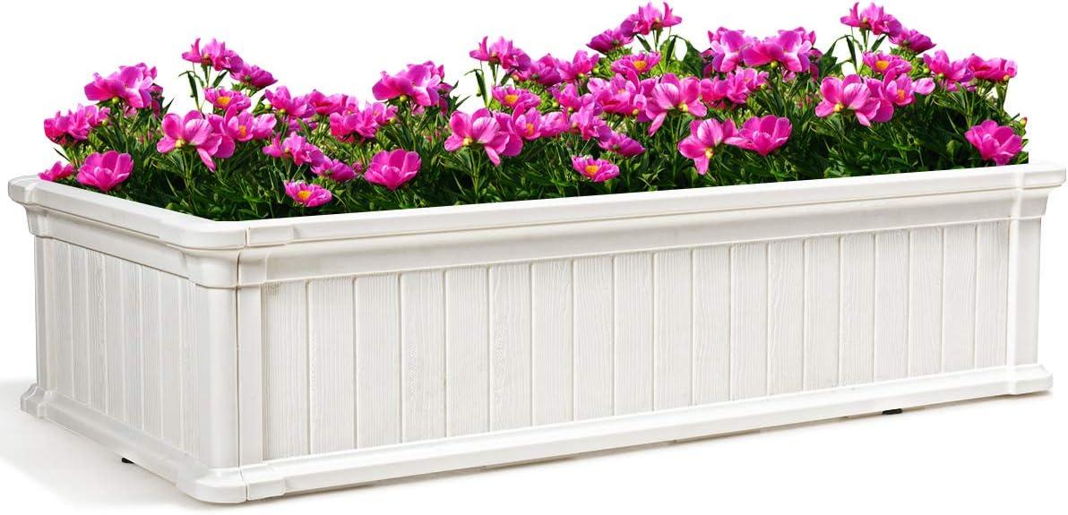 image:imageGiantex Plant Raised Bed Planter for Vegetables Flower Outdoor Garden Plant Box Patio Backyard Easy Assembly 2 Pcs 48Lx24Wx12H White