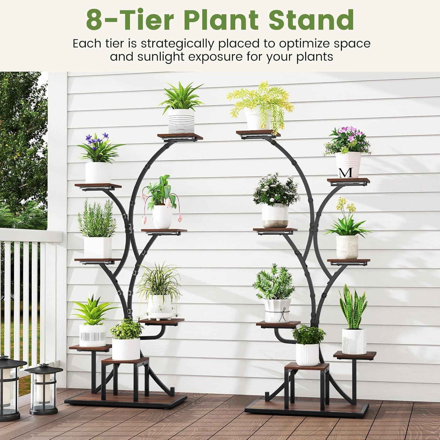 image:imageGiantex Plant Stand Indoor with Grow Lights 8Tier 58 Tall Corner Metal Plant Shelf for Multiple Plants Decorative Curved Flower Pot Display Rack for Living Room Home Balcony Patio 11 Pack