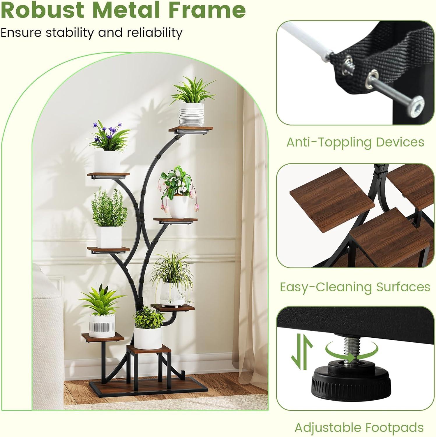 image:imageGiantex Plant Stand Indoor with Grow Lights 8Tier 58 Tall Corner Metal Plant Shelf for Multiple Plants Decorative Curved Flower Pot Display Rack for Living Room Home Balcony Patio 11 Pack