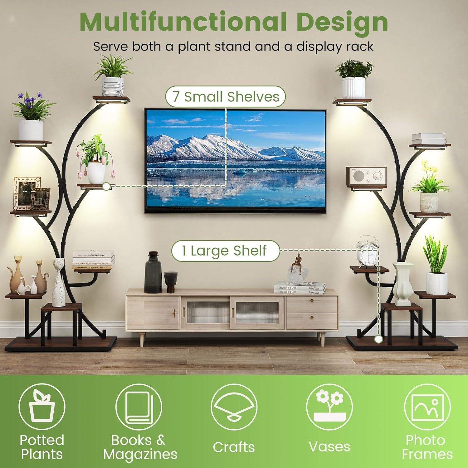 image:imageGiantex Plant Stand Indoor with Grow Lights 8Tier 58 Tall Corner Metal Plant Shelf for Multiple Plants Decorative Curved Flower Pot Display Rack for Living Room Home Balcony Patio 12 Pack
